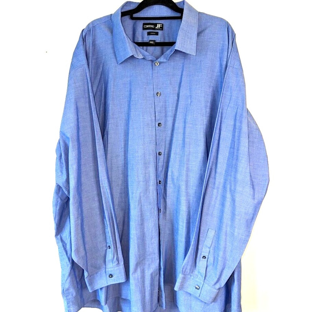 J Ferrar Dress Shirt Mens 22 38/39 Blue Stretch Chambray Big Tall Long Sleeve